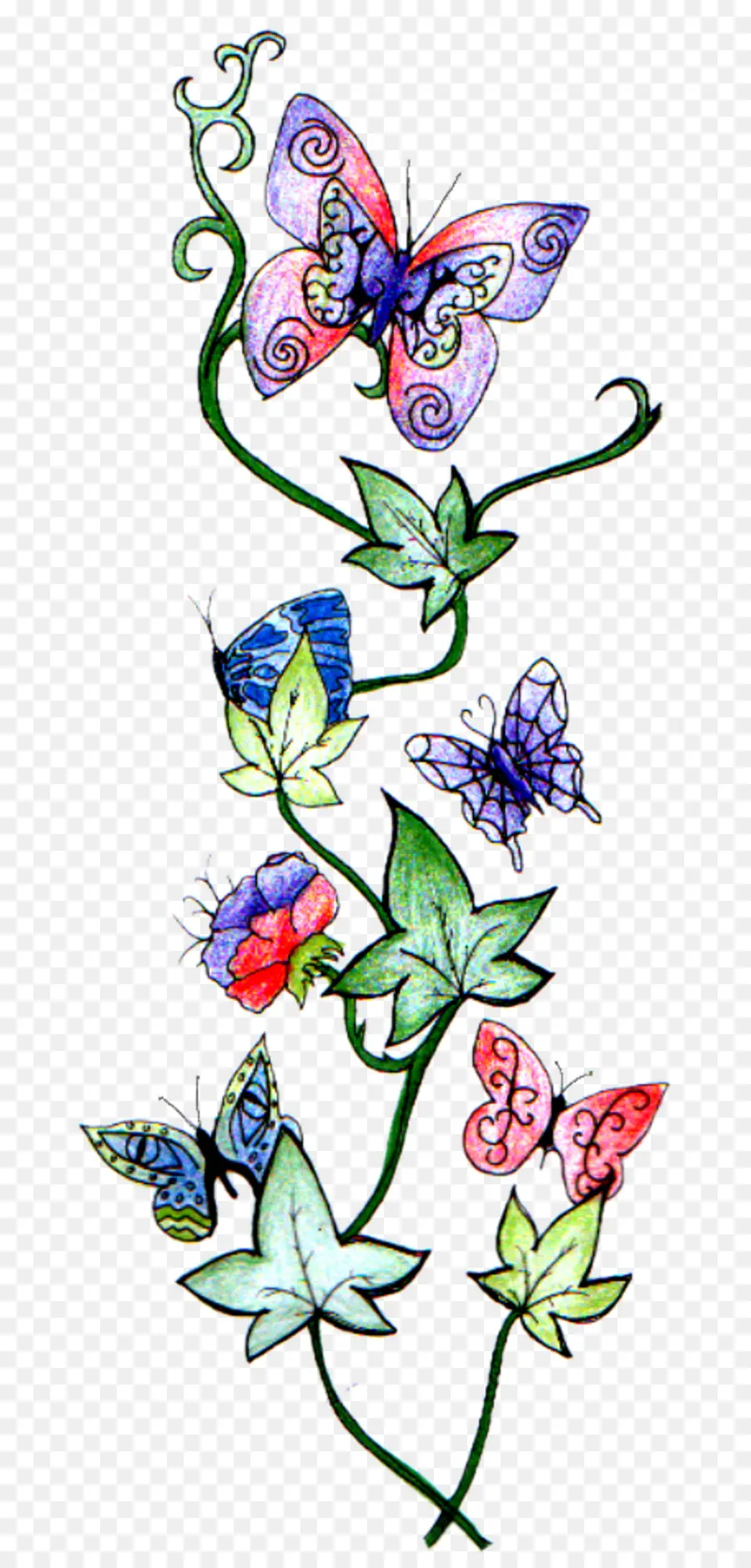 Mariposas，Flores PNG