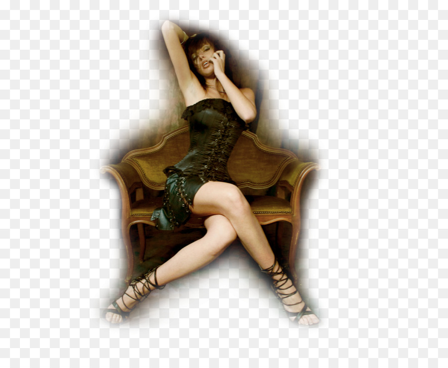 Mujer En Vestido Negro，Silla PNG