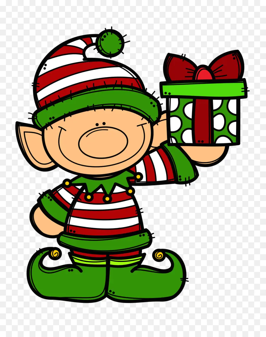 Elfo Con Regalo，Navidad PNG