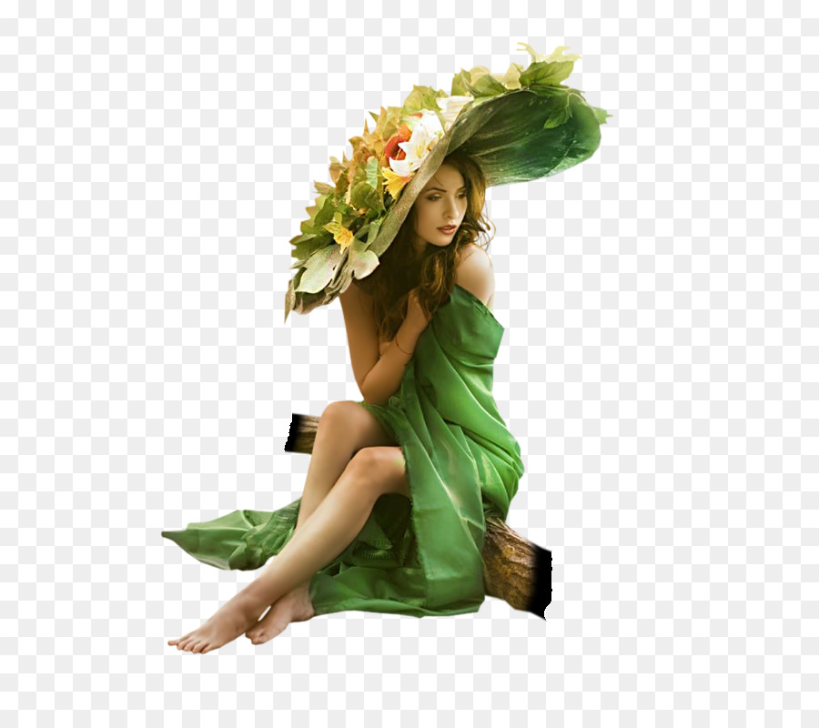 Mujer En Vestido Verde，Sombrero PNG