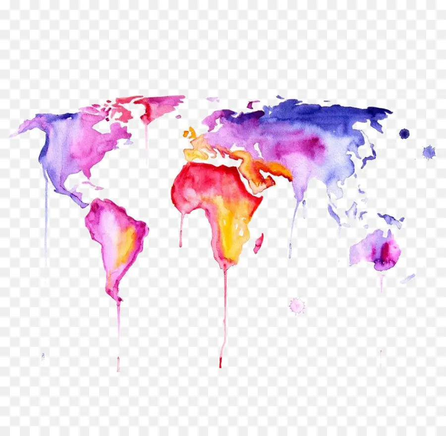 Mapa Del Mundo，Pintura De Acuarela PNG