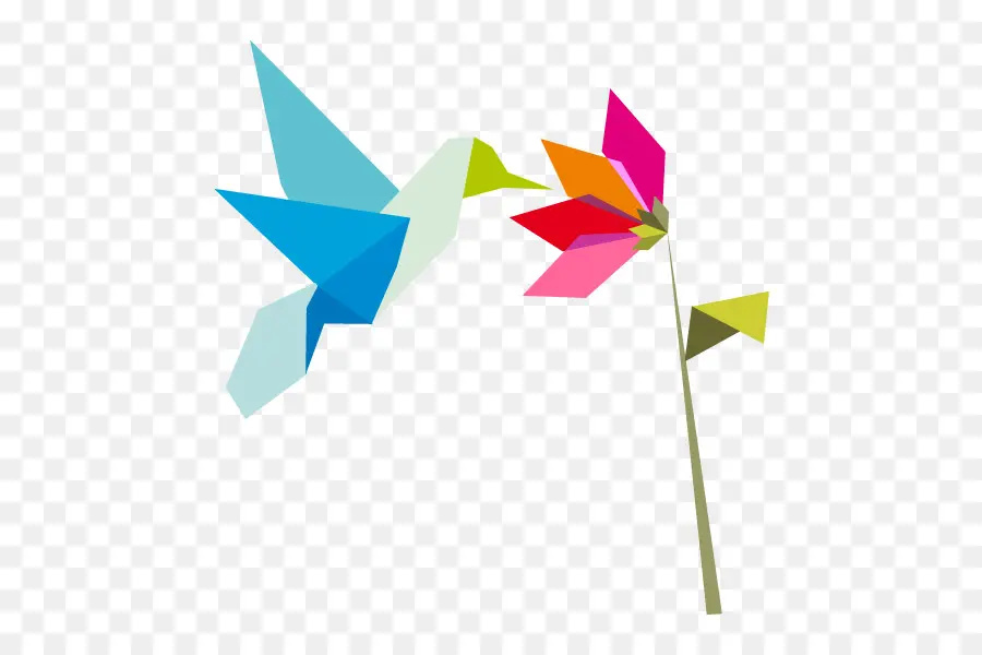 Colibrí De Origami，Flor PNG