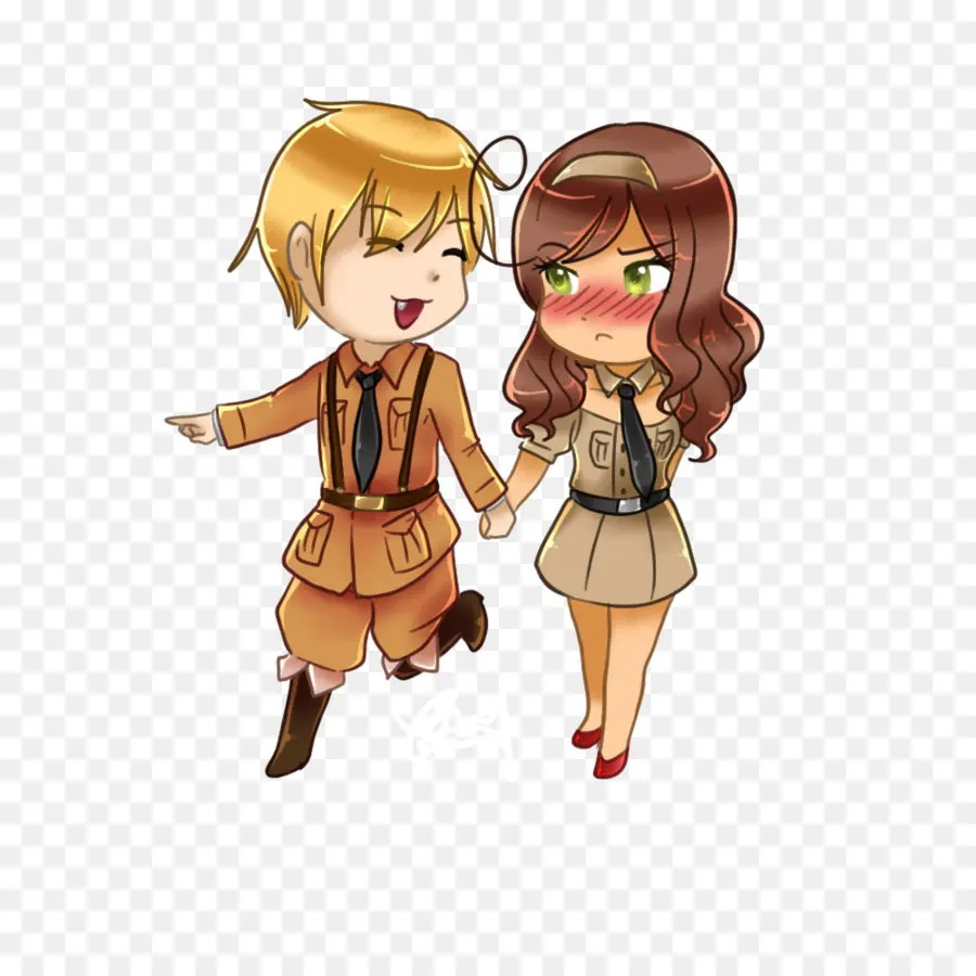 Pareja Chibi，Tomados De La Mano PNG