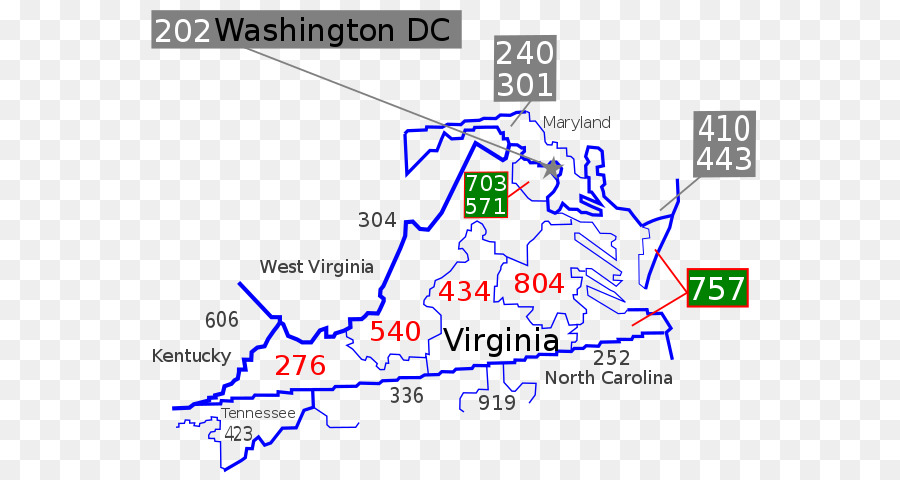 Mapa De Código De área，Virginia PNG