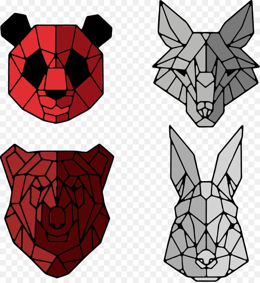 Caras De Animales Geométricas，Panda PNG