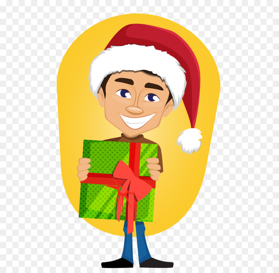 Hombre Con Regalo，Gorro De Papá Noel PNG