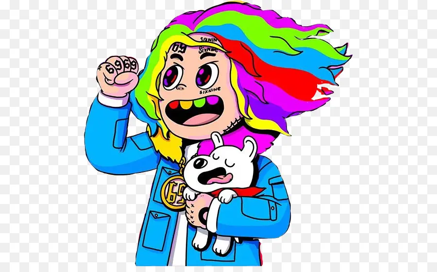 Personaje De Dibujos Animados Con Pelo De Arco Iris，Vistoso PNG