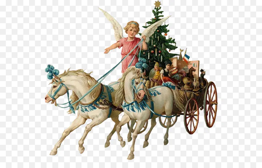 Ángel Con Caballos Y Carro，Navidad PNG