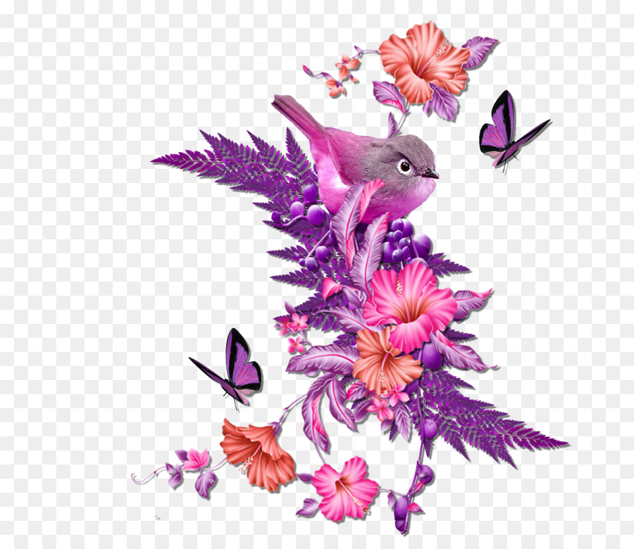 Pájaro Y Flores，Mariposas PNG