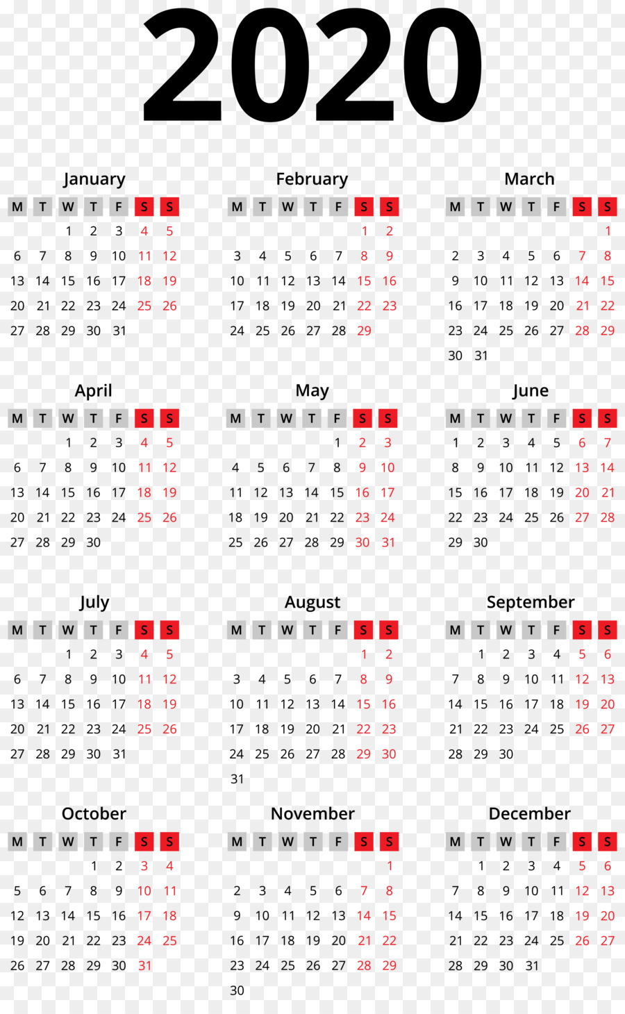 Calendario 2020，Fechas PNG