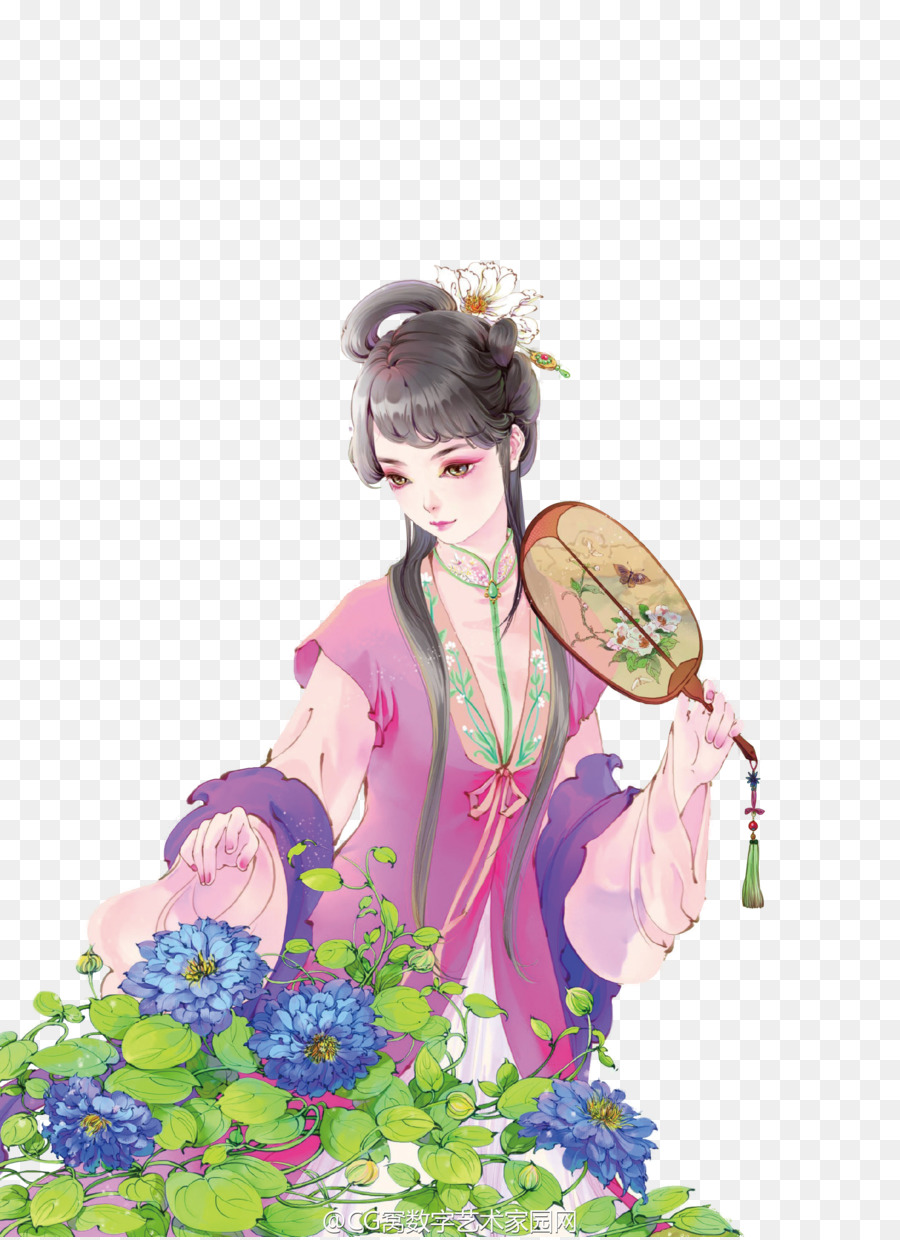 Mujer Con Flores，Tradicional PNG