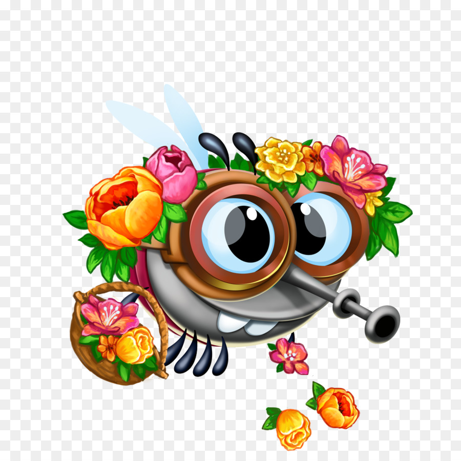 Linda Mosca Con Flores，Dibujos Animados PNG