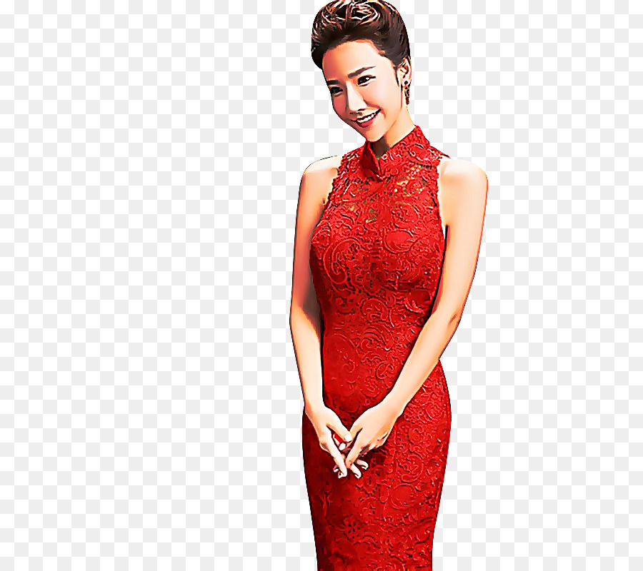 Mujer En Vestido Rojo，Moda PNG