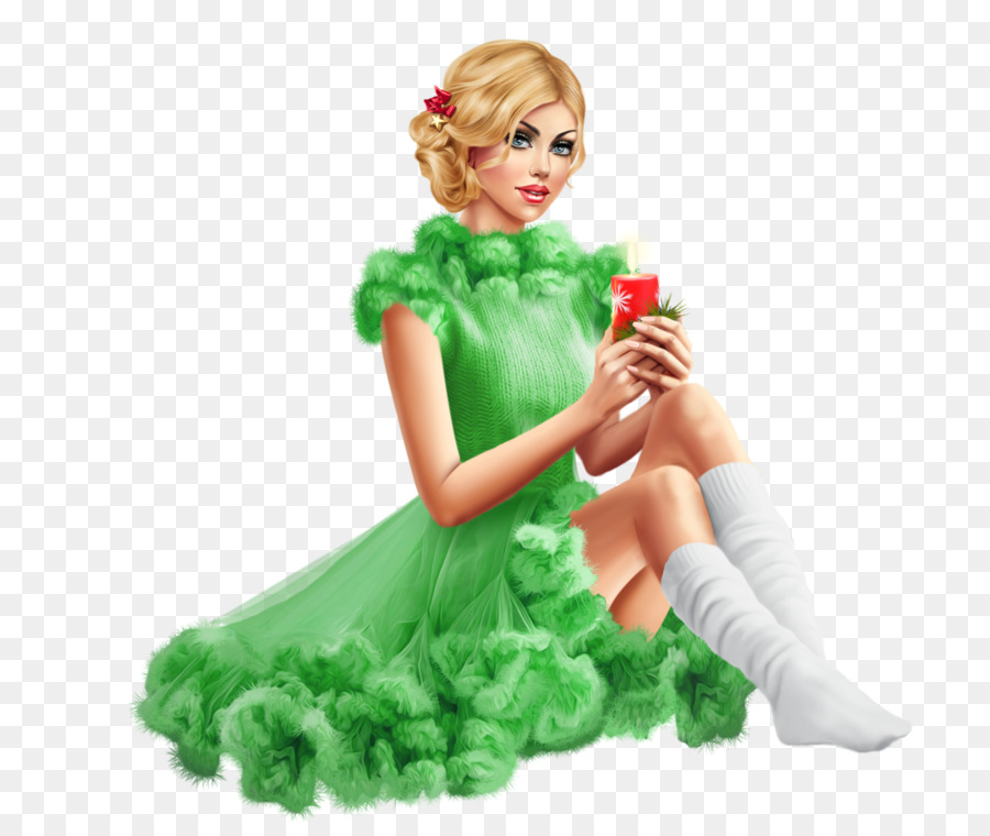 Mujer En Vestido Verde，Pelo Rubio PNG