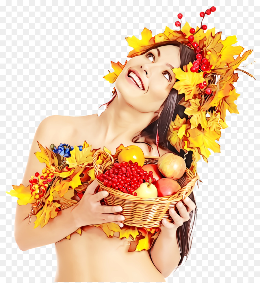 Mujer Con Frutas，Otoño PNG