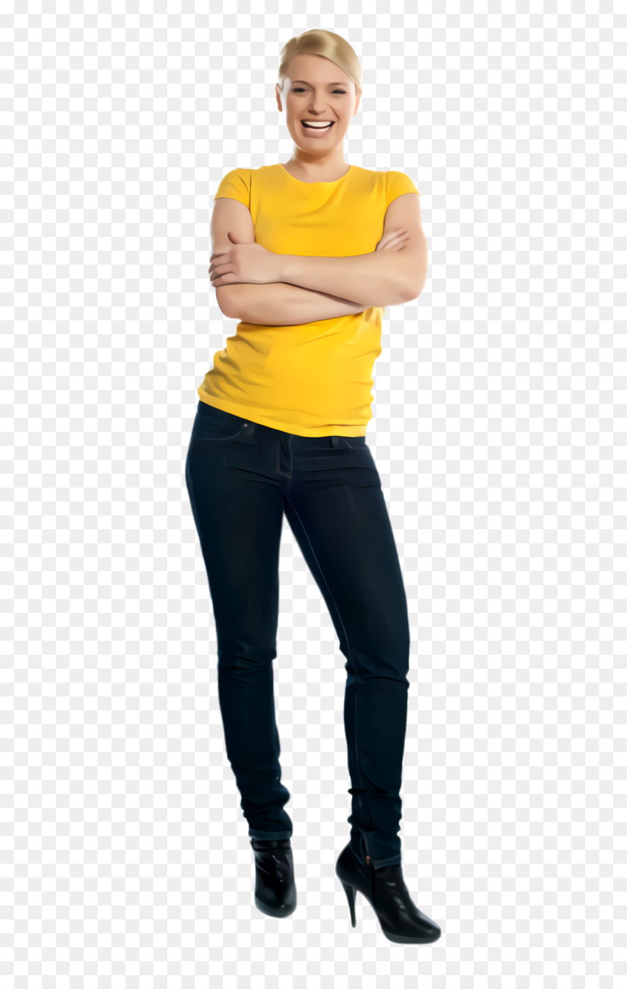 Mujer Con Camisa Amarilla，Sonriente PNG