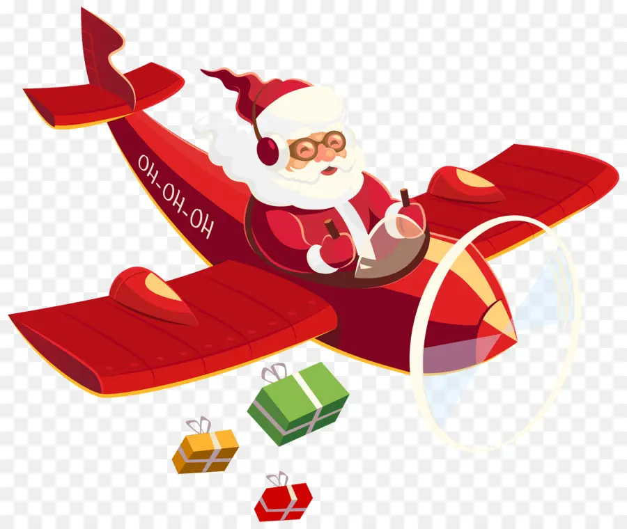 Papá Noel En Avión，Navidad PNG