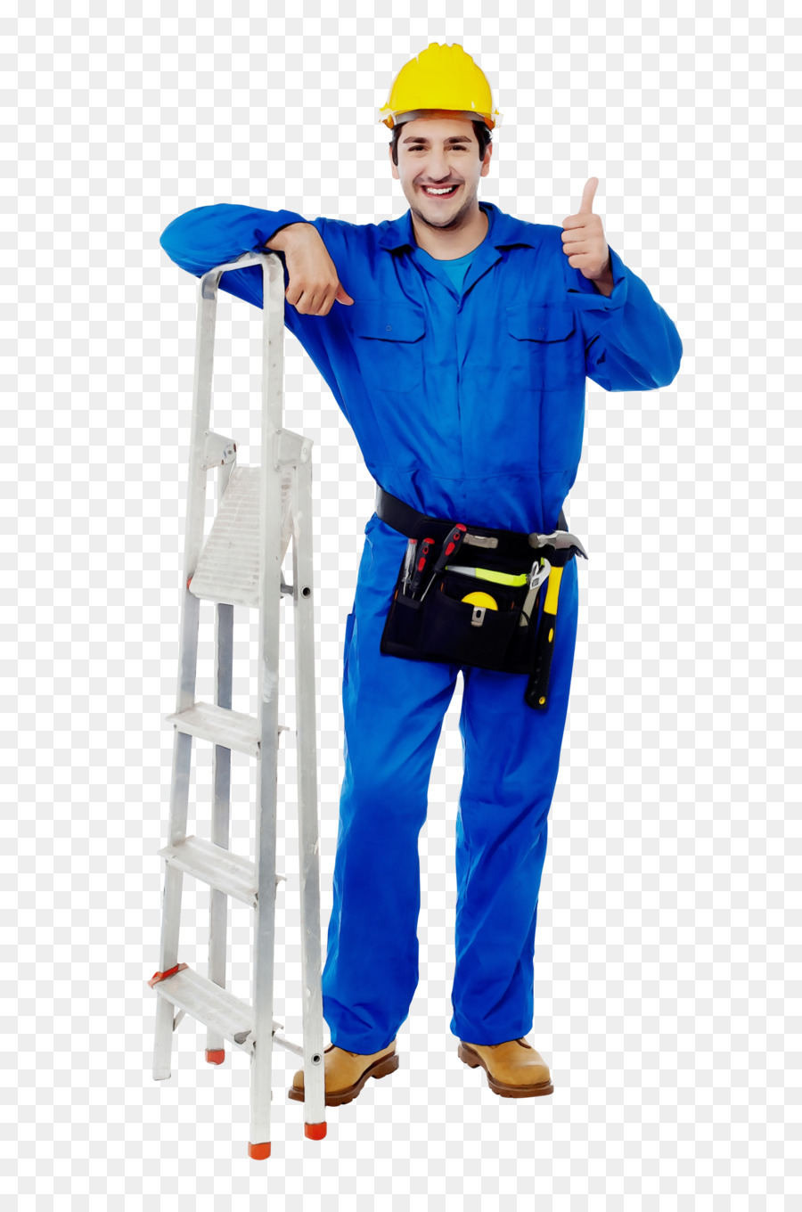 Trabajador En Uniforme Azul，Escalera PNG