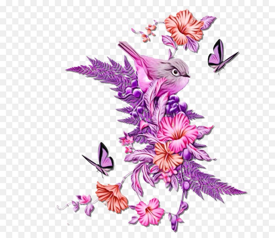 Pájaro Y Flores，Mariposas PNG