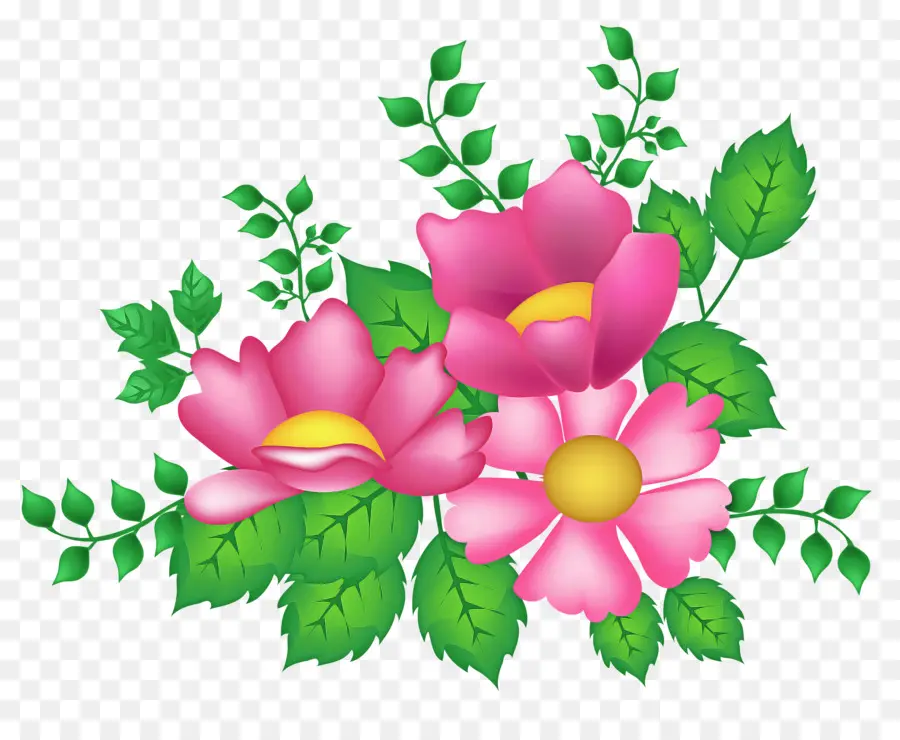 Flores Rosadas，Hojas PNG