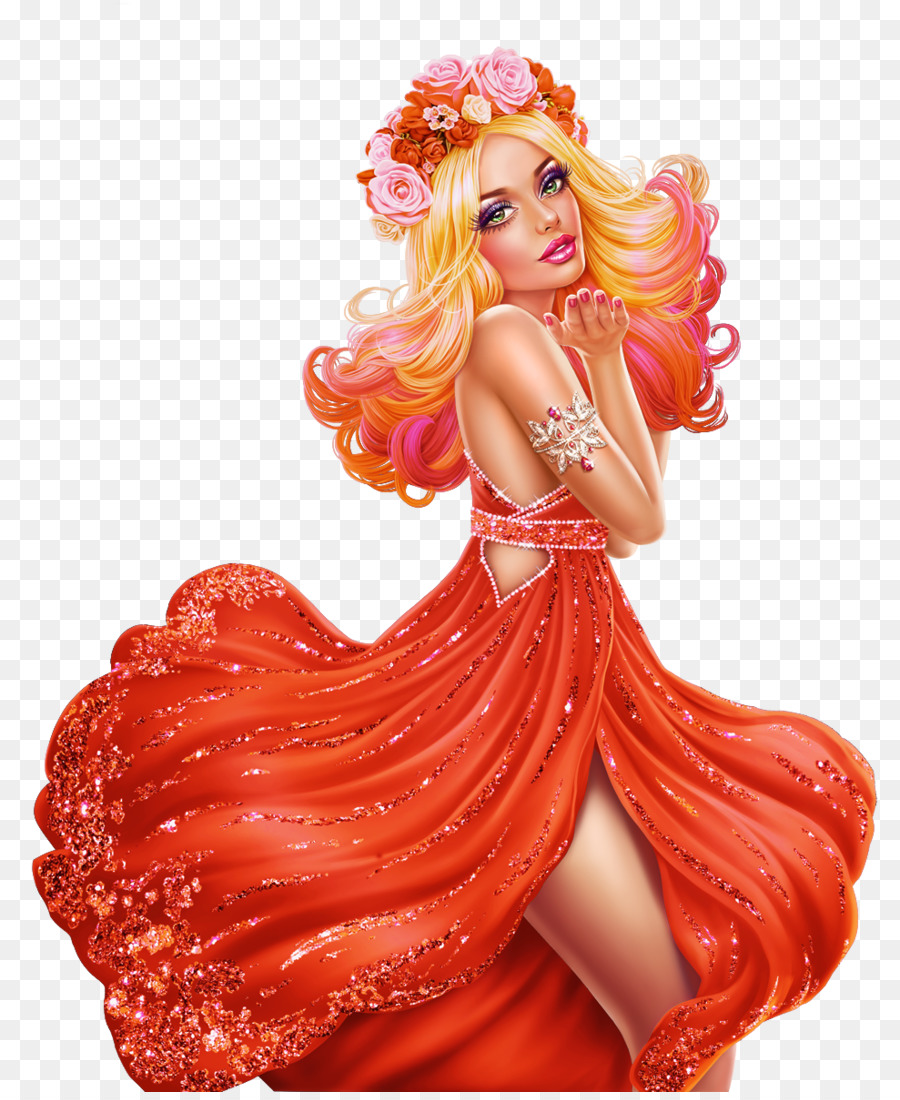 Mujer Rubia En Vestido Rojo，Moda PNG