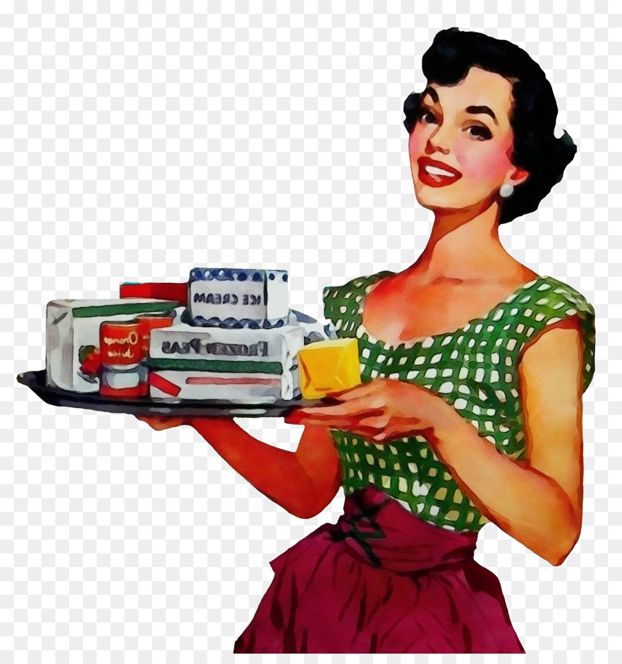 Mujer Retro Con Bandeja De Comida，Antiguo PNG