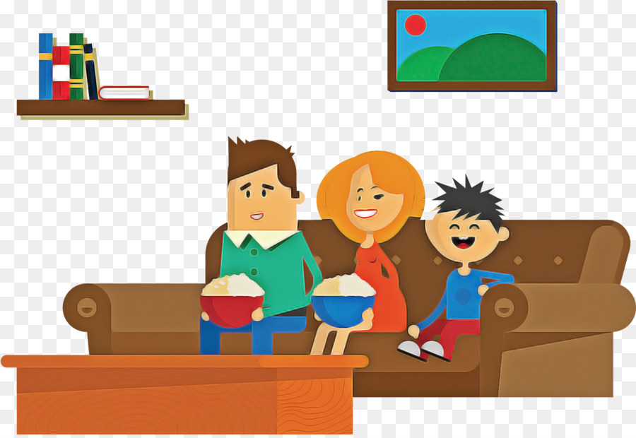 Familia Viendo Televisión，Sofá PNG