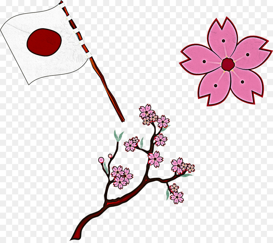 Bandera Japonesa Y Flores De Cerezo，Japón PNG