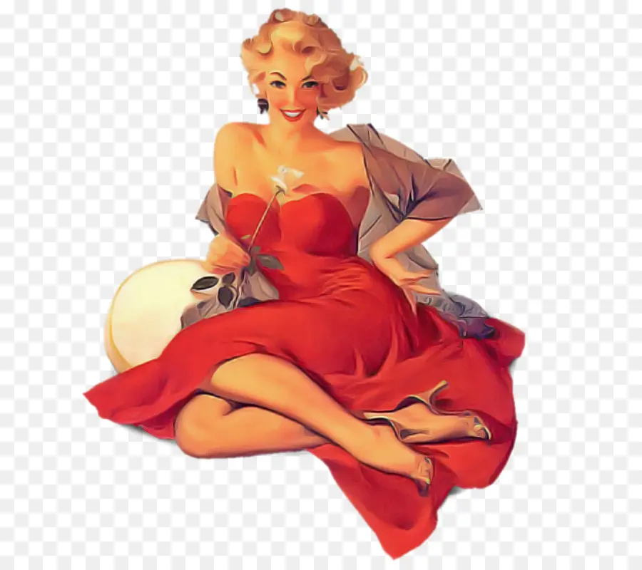 Chica Pin Up，Vestido Rojo PNG