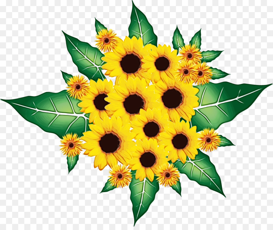 Girasol Amarillo，Hojas Verdes PNG