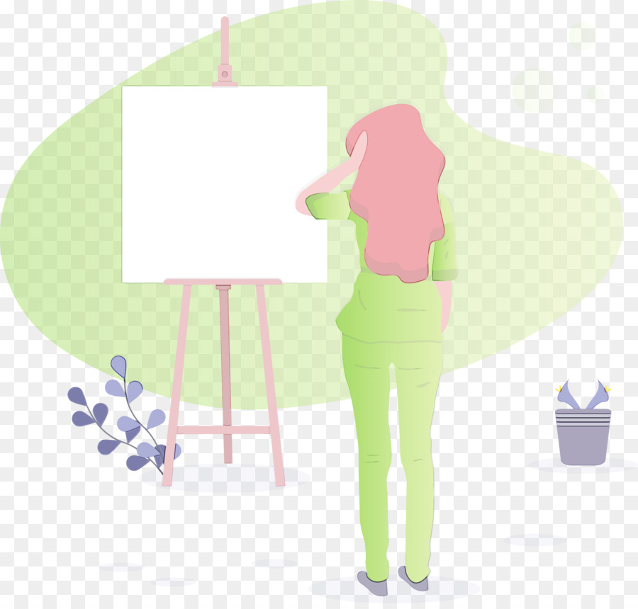 Mujer Pintando，Caballete PNG