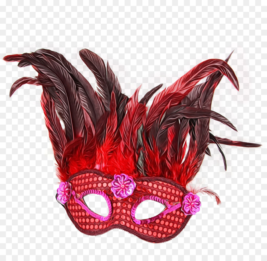 Máscara De Plumas Rojas，Traje PNG