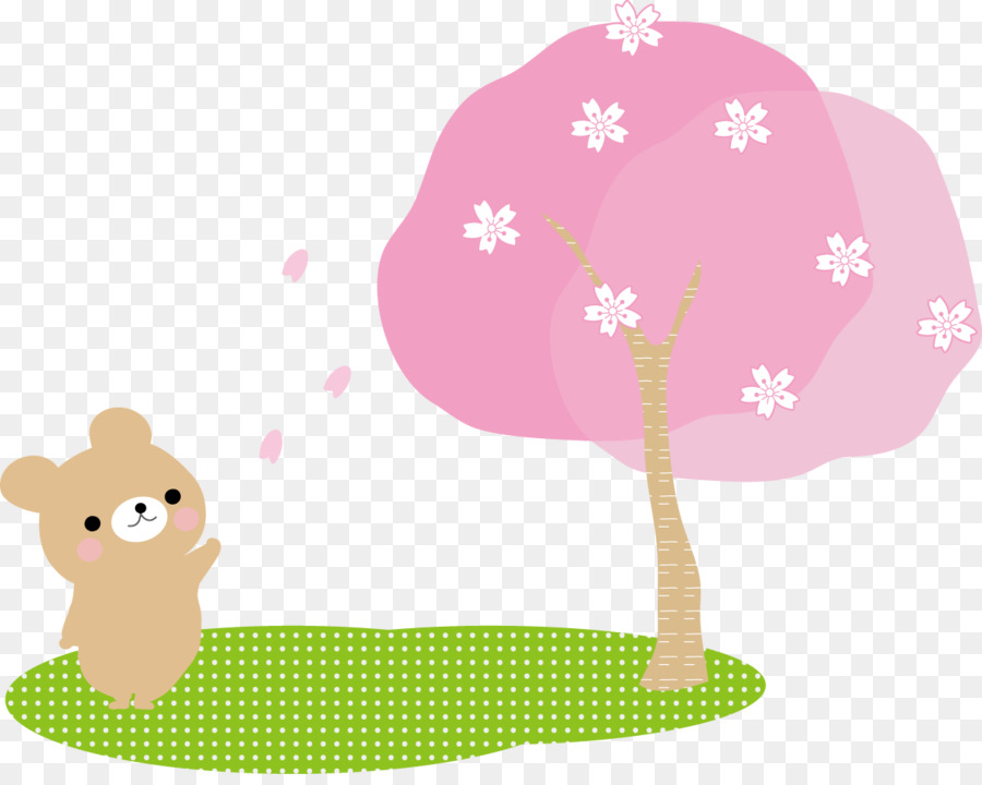 Oso Y Cerezo En Flor，Lindo PNG