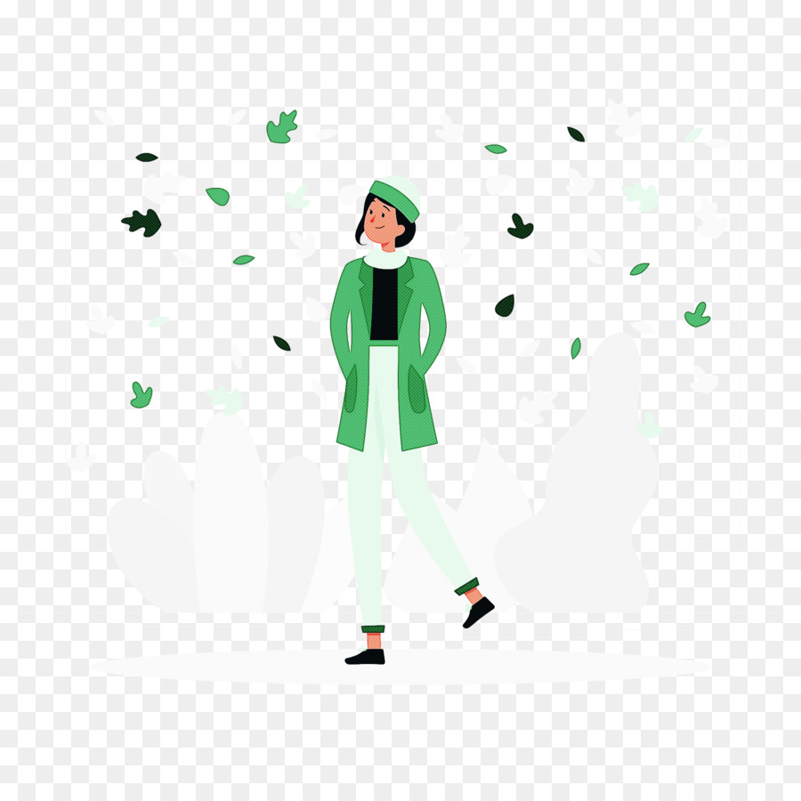 Mujer En Abrigo Verde，Hojas PNG