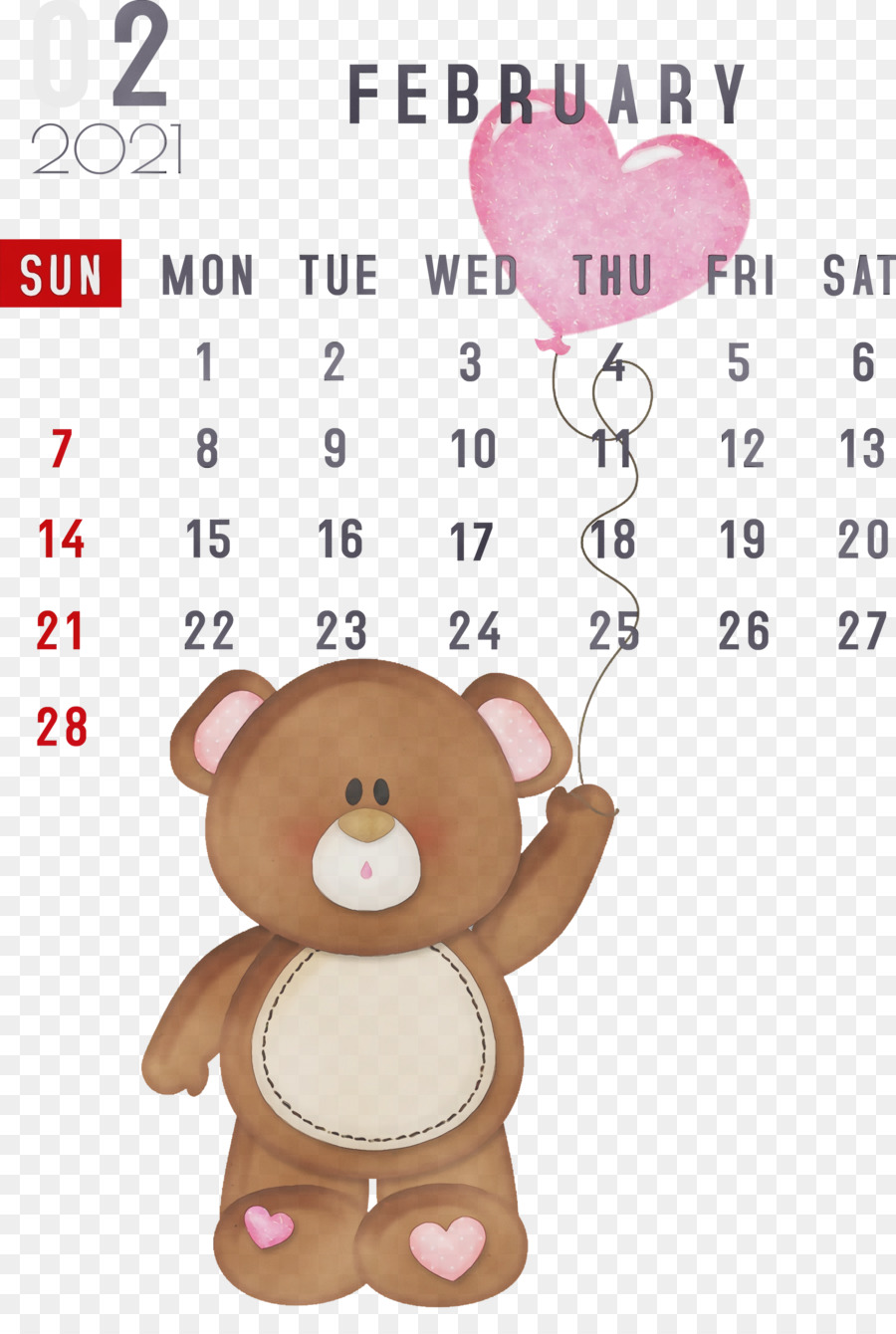 Calendario Febrero，Oso De Peluche PNG