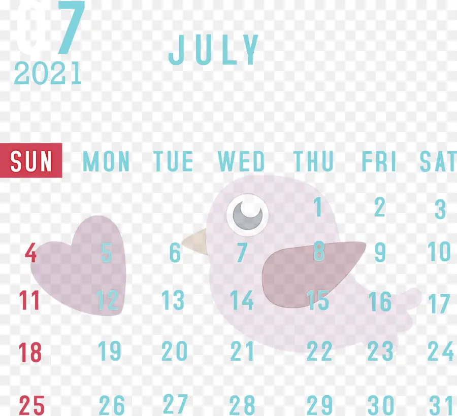 Calendario Julio，2021 PNG