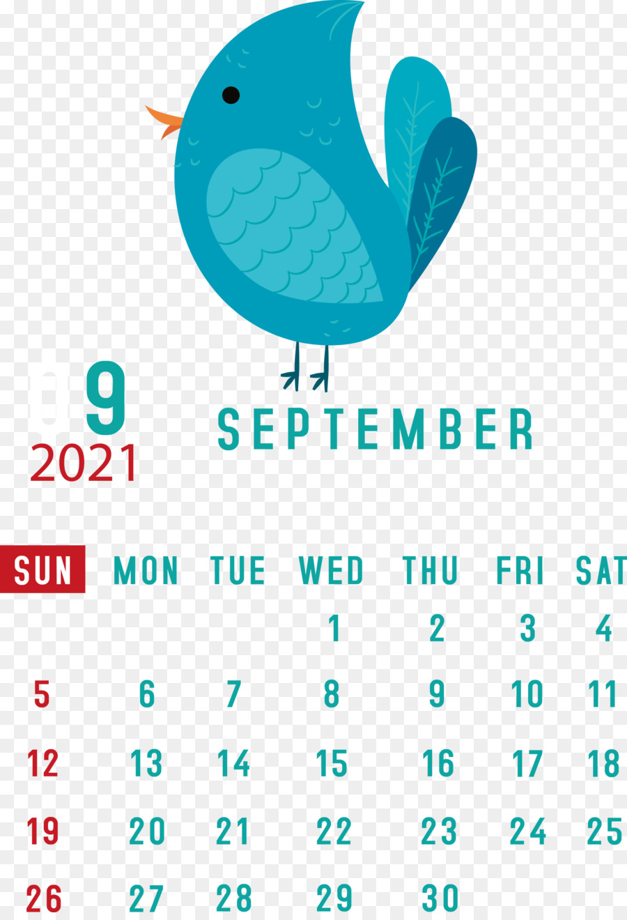 Calendario Septiembre，Pájaro PNG