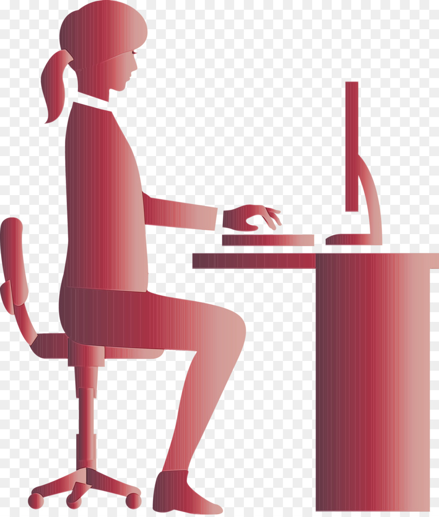 Mujer En El Escritorio，Computadora PNG