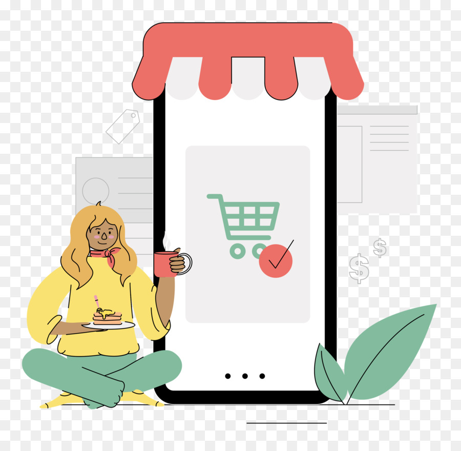 Ilustración De Compras En Línea，Mujer PNG