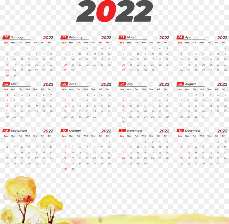 Calendario 2022，Año PNG