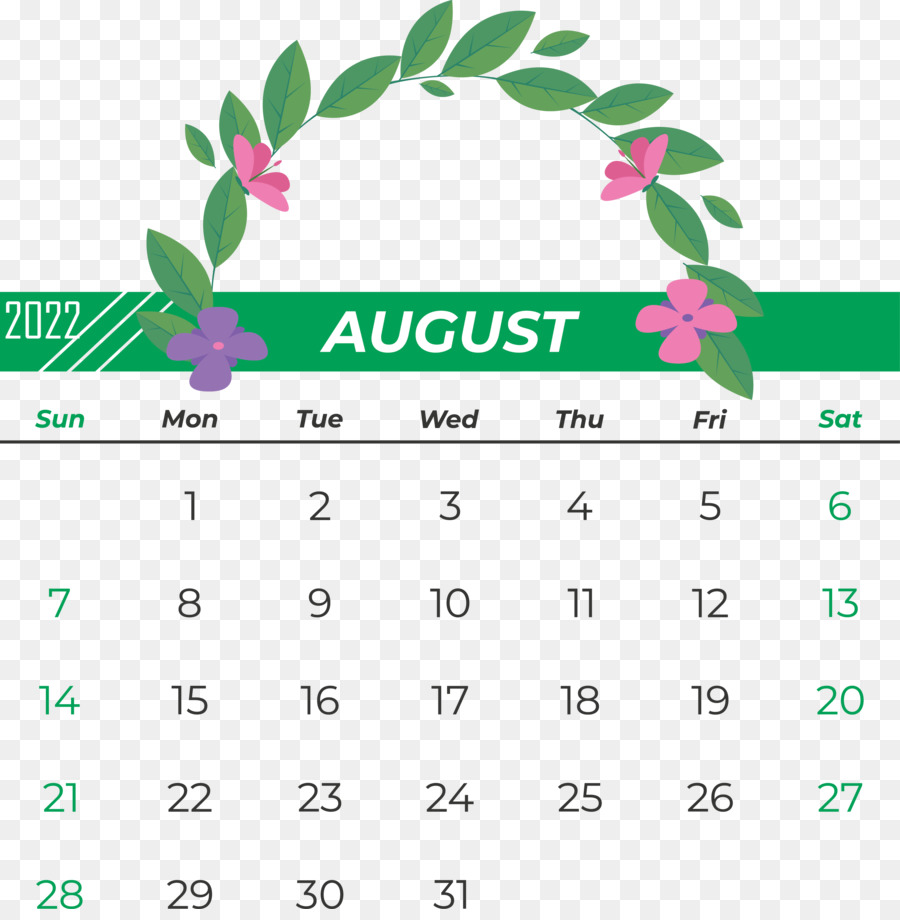 Calendario Agosto 2022，Fechas PNG