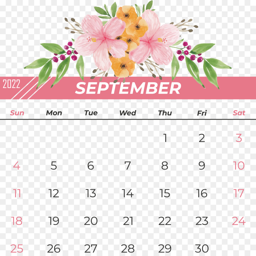 Calendario，Diseño Floral PNG