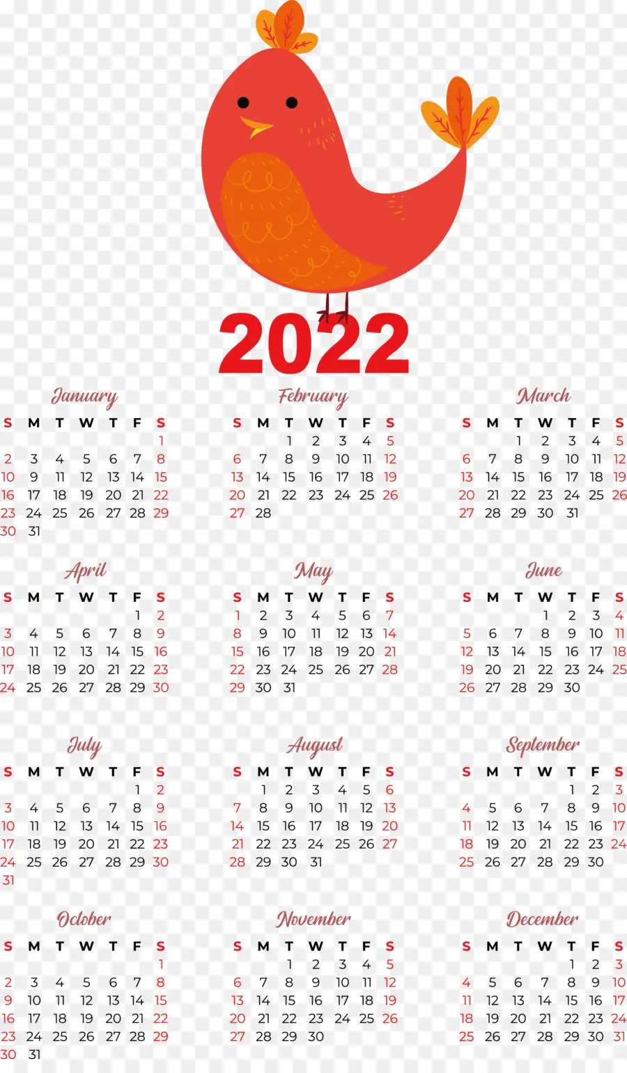 Calendario 2022，Pájaro PNG