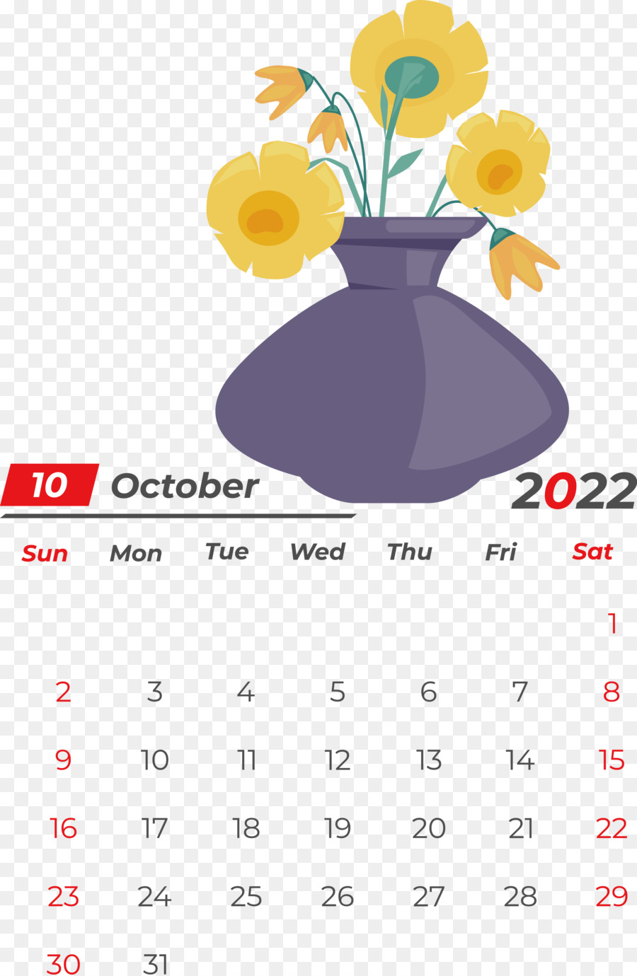 Calendario Octubre，2022 PNG