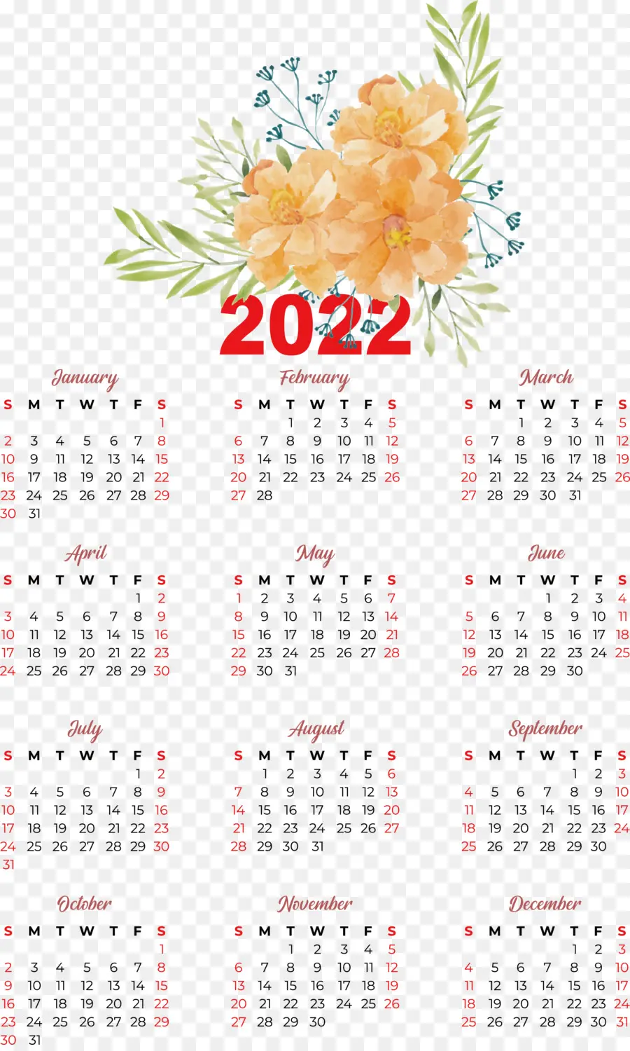 Calendario 2022，Año PNG