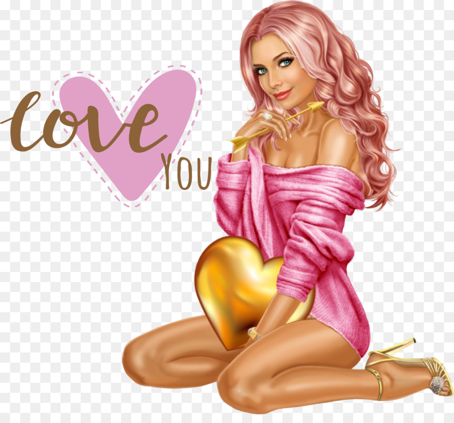 Chica Rosa Con Corazón，Corazón PNG