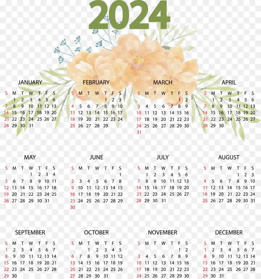 Calendario 2024，Año PNG