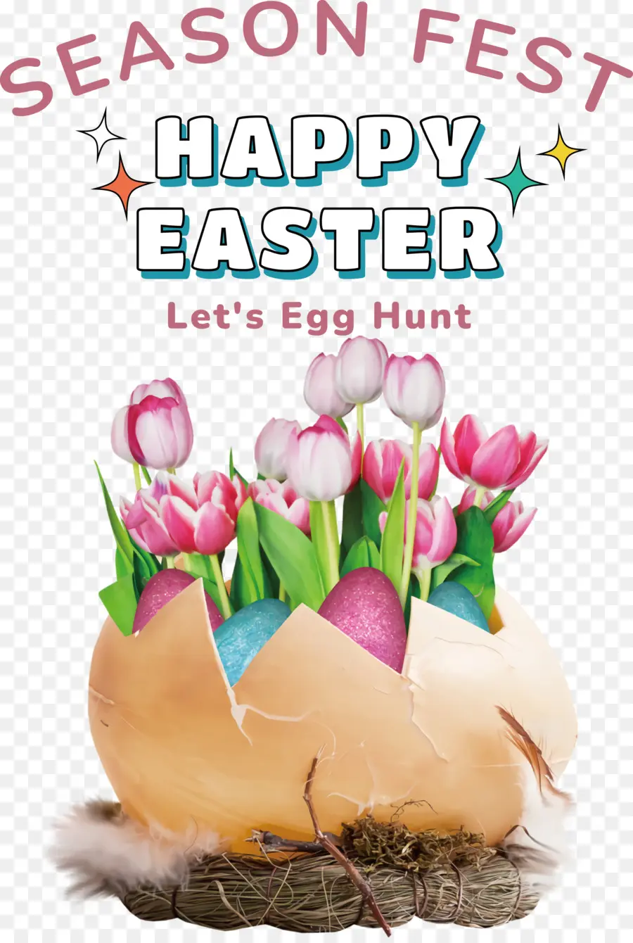 Felices Pascuas，Tulipanes En Cáscara De Huevo PNG