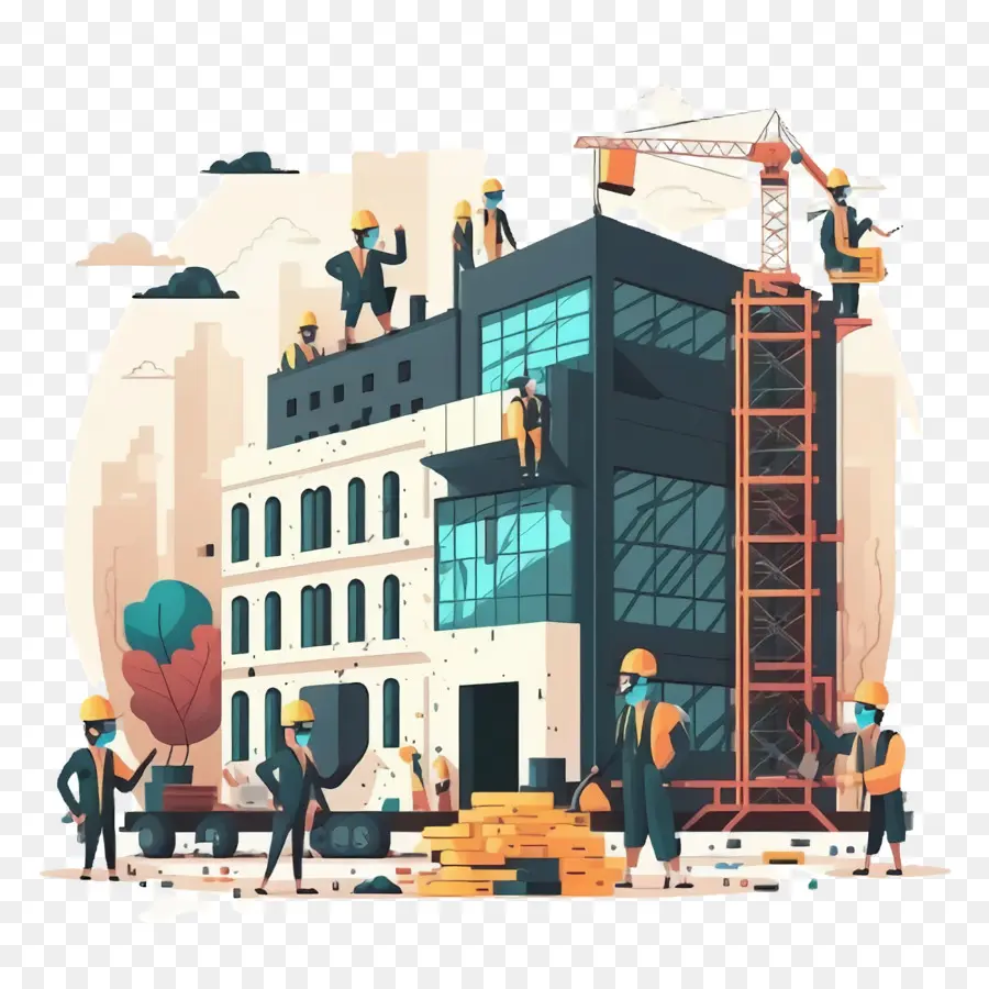 Trabajadores De Dibujos Animados Y Edificio，El Día Del Trabajo PNG