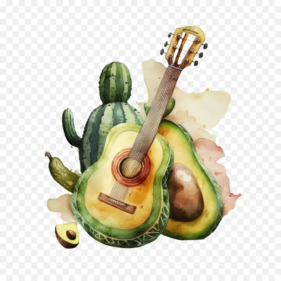 Cinco De Mayo，Guitarra Y Aguacate PNG